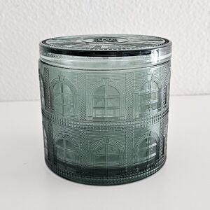 Green Glass Jar with Architectural Design